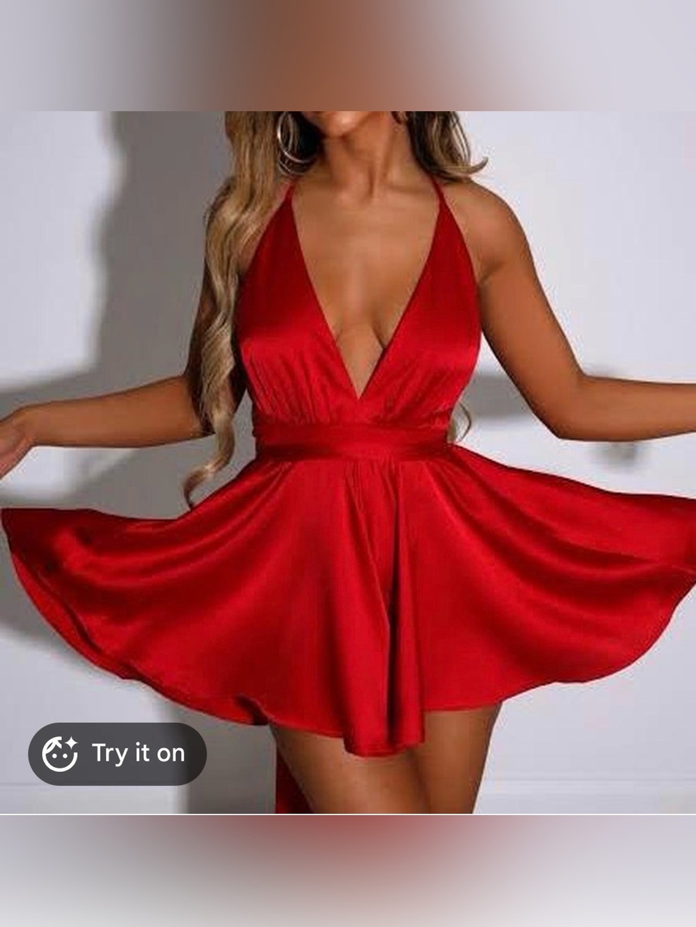 Babyboo Unconditional Love Playsuit Satin Red Halter Deep V Mini Dress